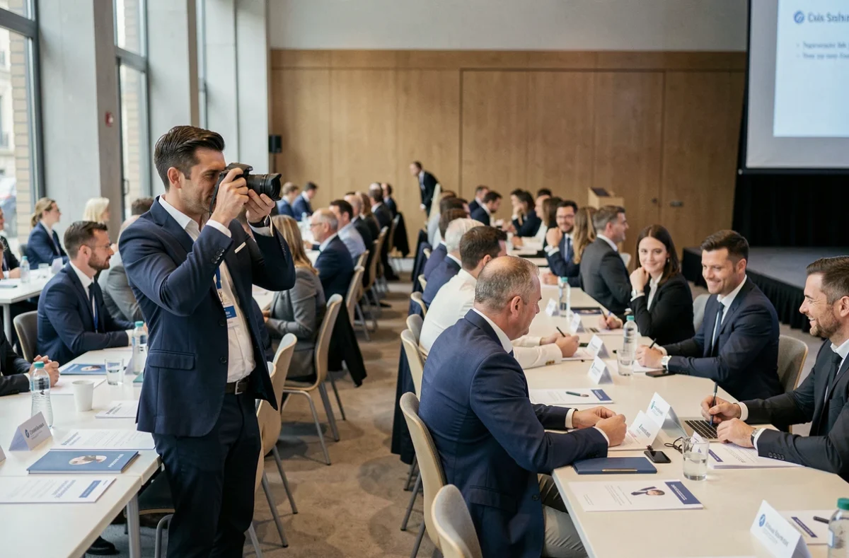 Arnaud Chapelle, photographe événementiel corporate, en action lors d'une conférence professionnelle à Paris
