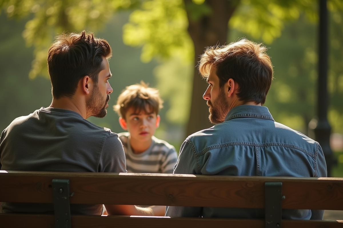 Difficulté de conversation entre un couple sur un banc dans un parc