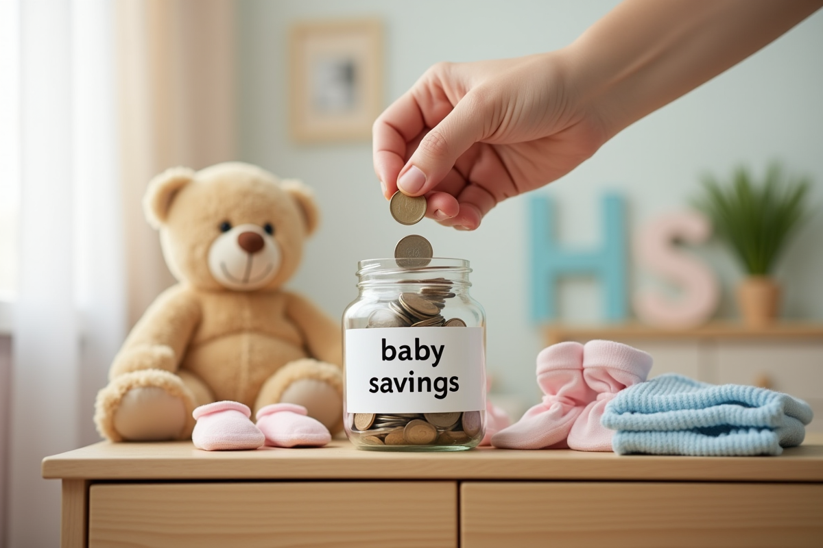 Main déposant des pièces dans une jarre de bébé