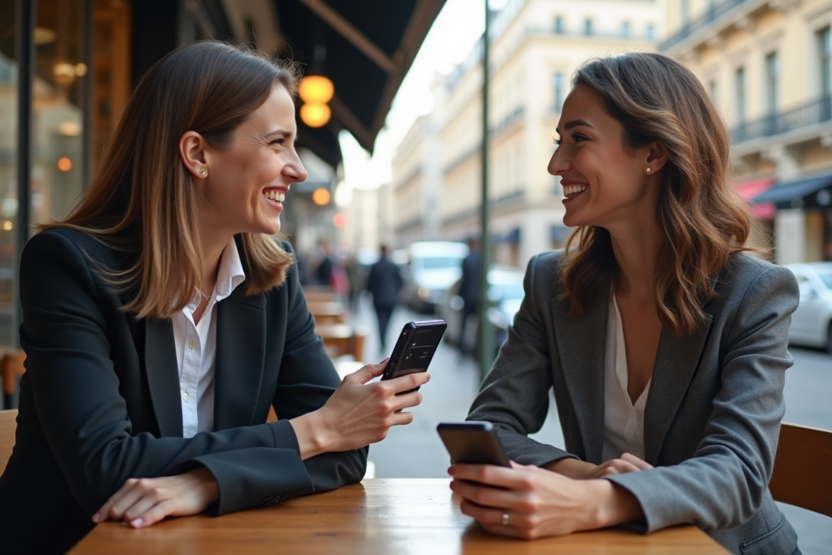 Femme d'affaires et touriste parlant avec un traducteur