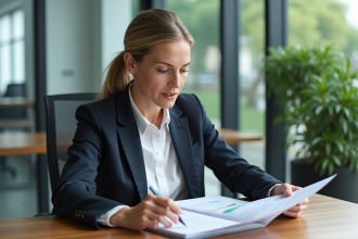 Femme d affaires en réunion ESG dans un bureau moderne