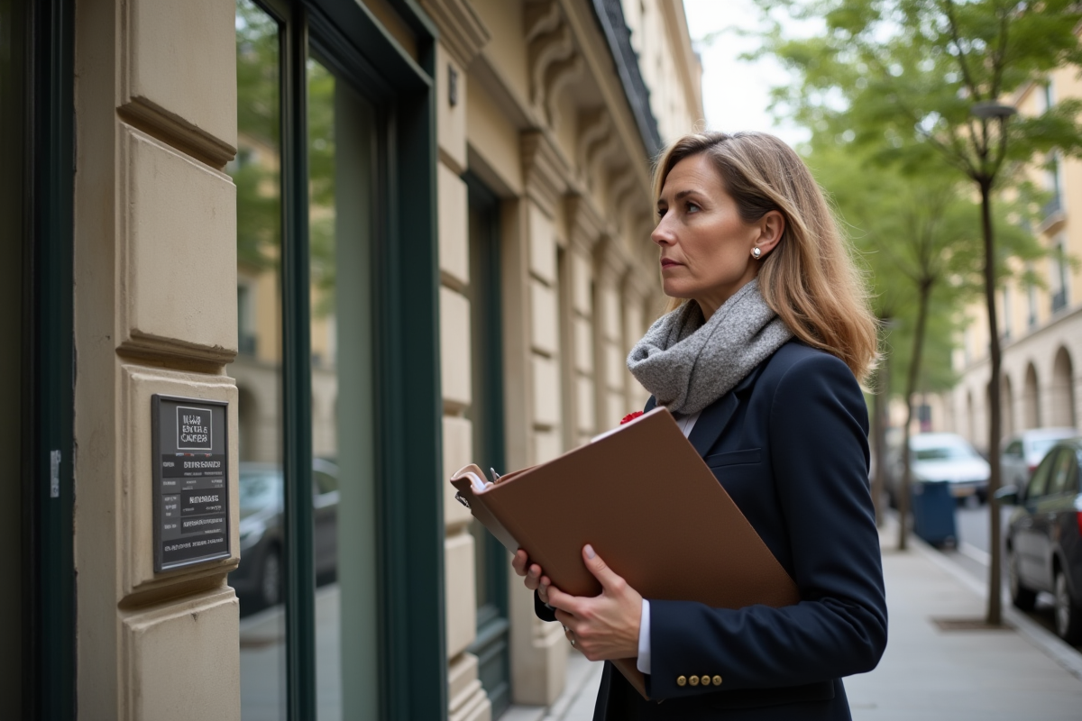 Femme française élégante devant un immeuble parisien