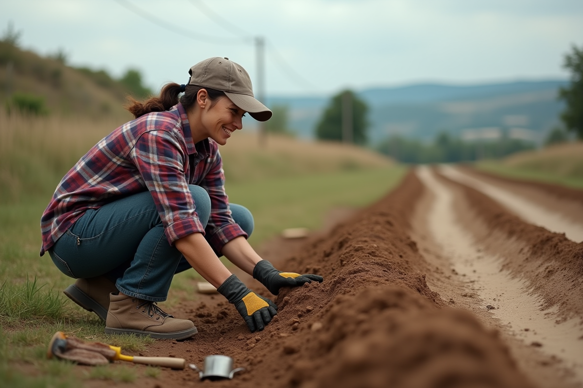 Femme réparant un berm de dirt track avec outils