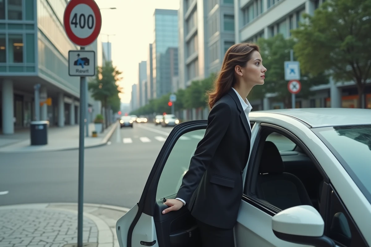 Jeune femme en costume fermant la porte d