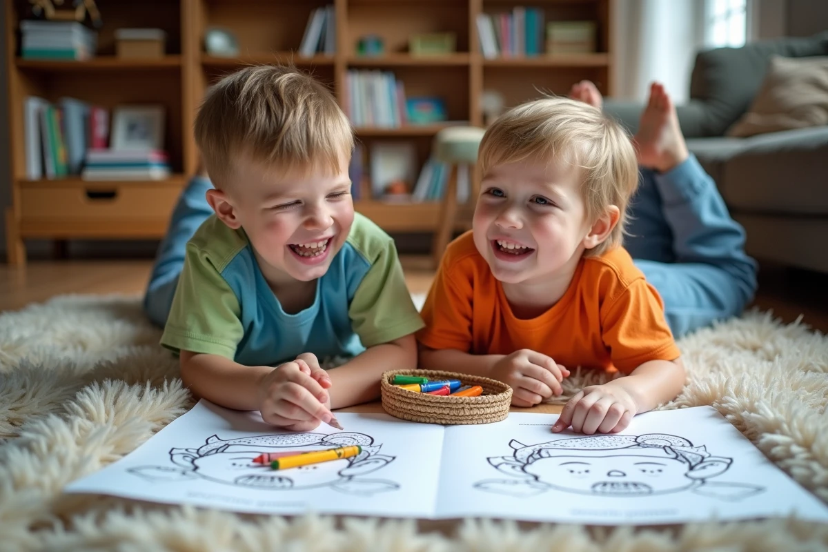 Deux garçons jouent à repérer les erreurs sur un dessin