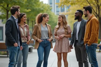 Groupe divers d'adultes dans un parc urbain en plein air