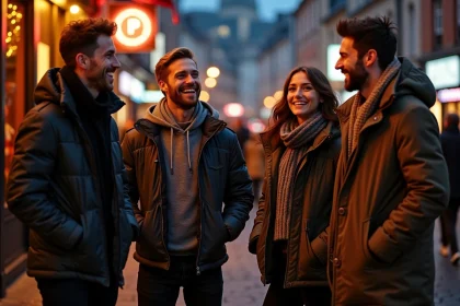 Groupe d'amis dans le centre de Lille lors d'une soirée animée