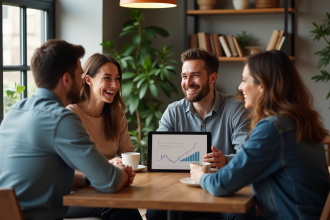 Groupe de millennials discutant autour d'une table cosy