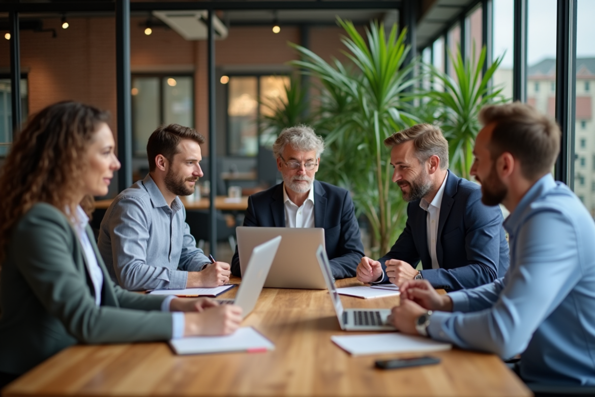 Groupe de professionnels en coworking dans un bureau moderne