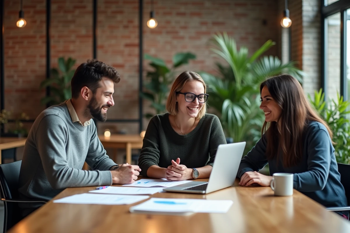 Groupe de jeunes collaborant autour d une table blockchain