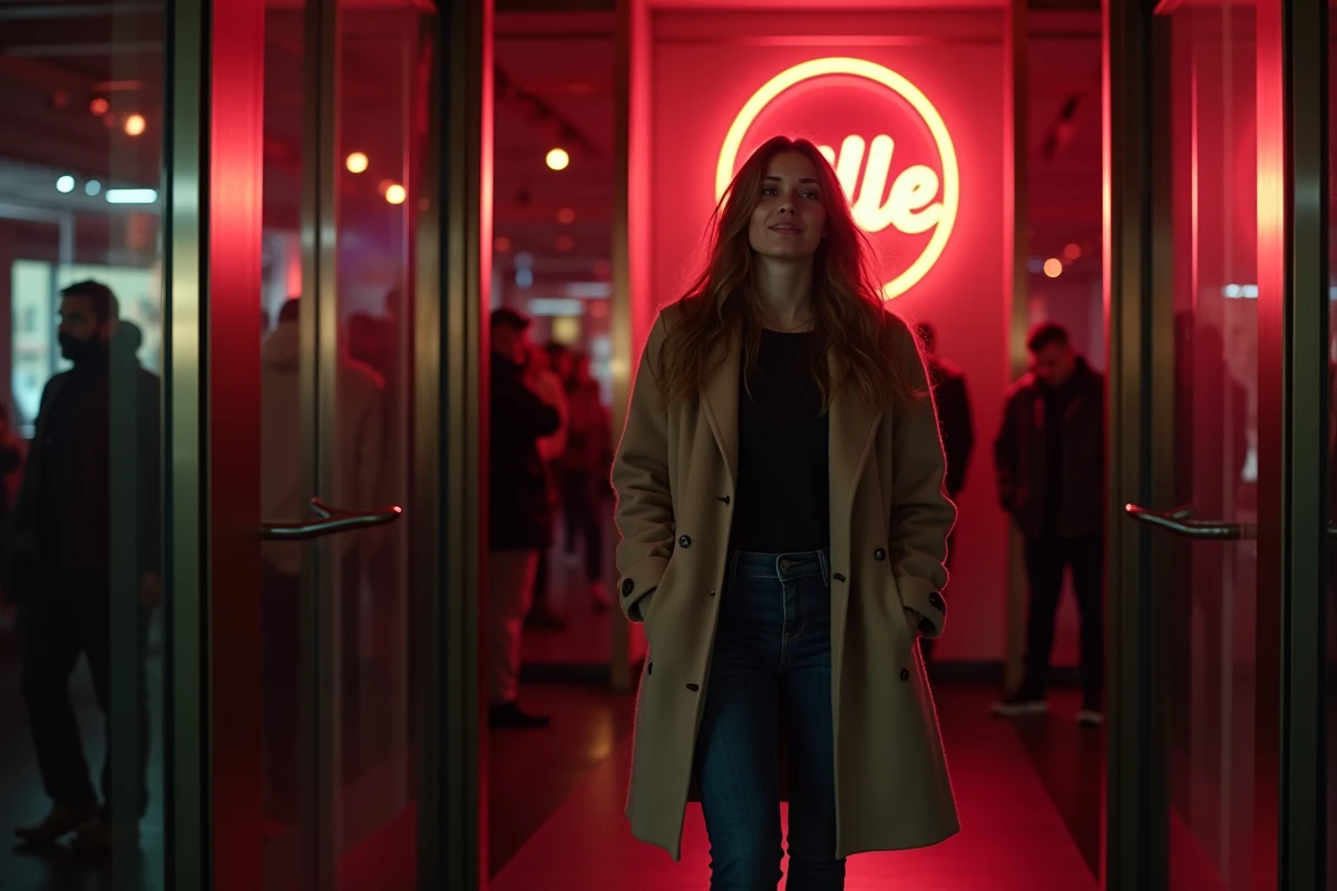 Jeune femme entrant dans un nightclub moderne à Lille
