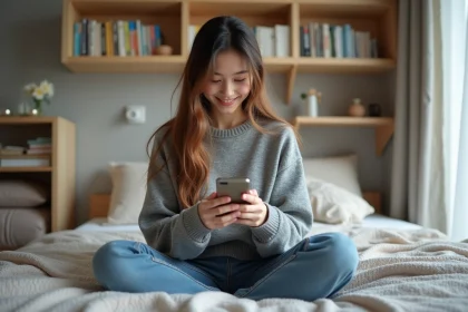 Jeune femme lisant manga dans son lit cosy