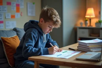 Jeune fille étudiante révisant pour le brevet dans sa chambre
