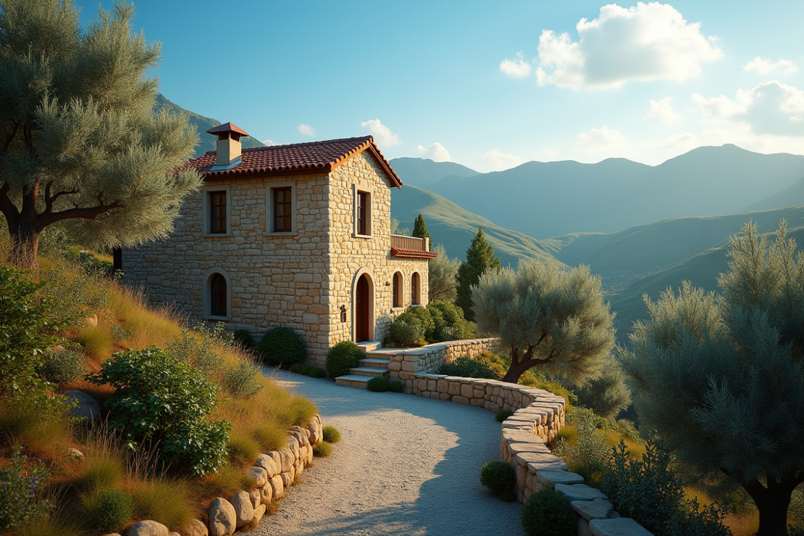 Maison en pierre traditionnelle à Kfardlakos en lumière douce