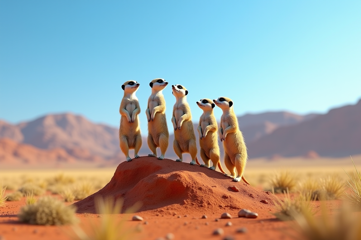 Groupe de suricates dans la savane en plein jour