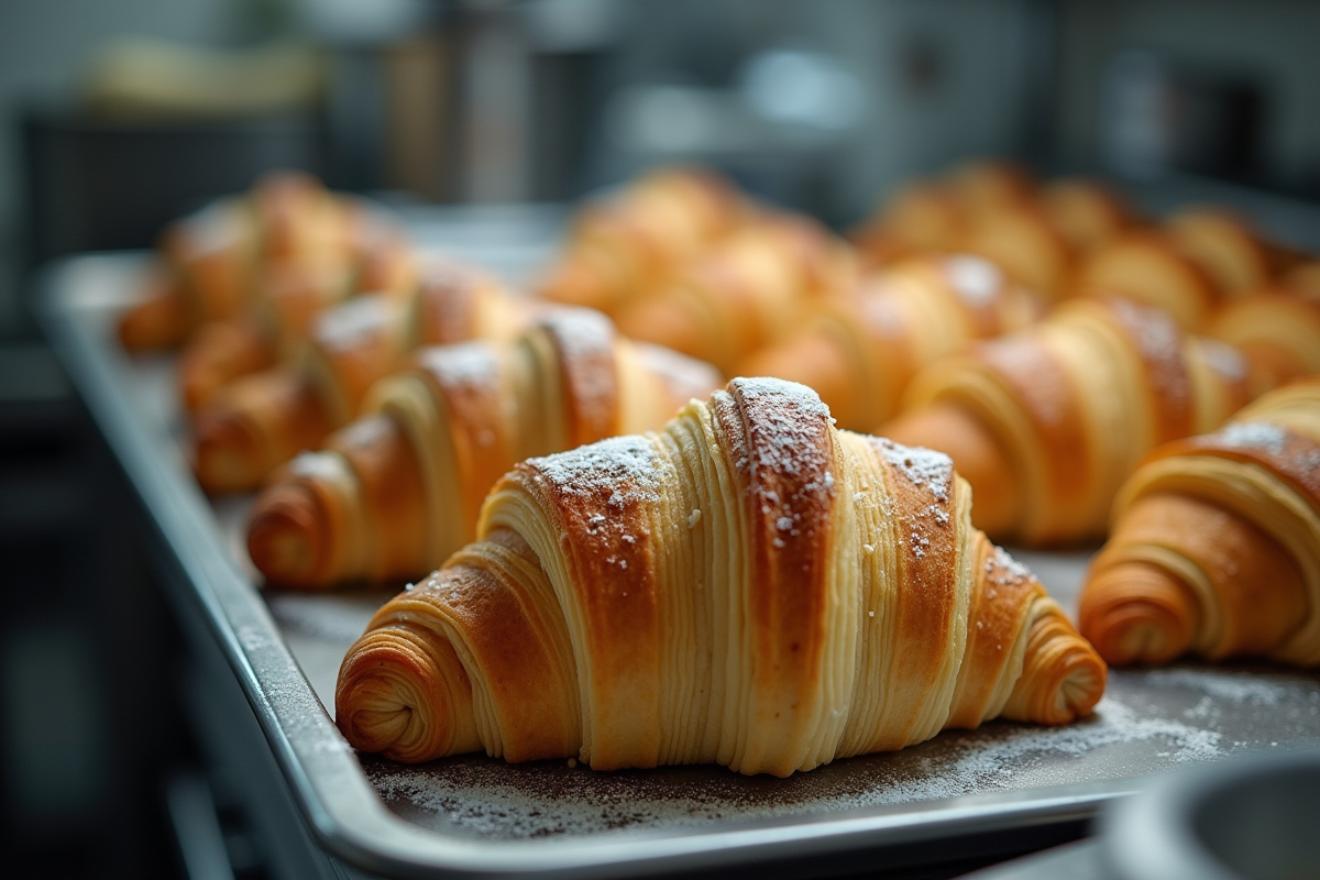 Pate à croissant en couches reposant sur un plateau en cuisine