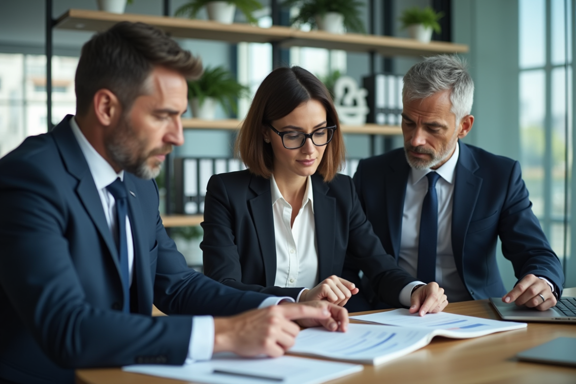 Groupe de professionnels en réunion dans un bureau moderne