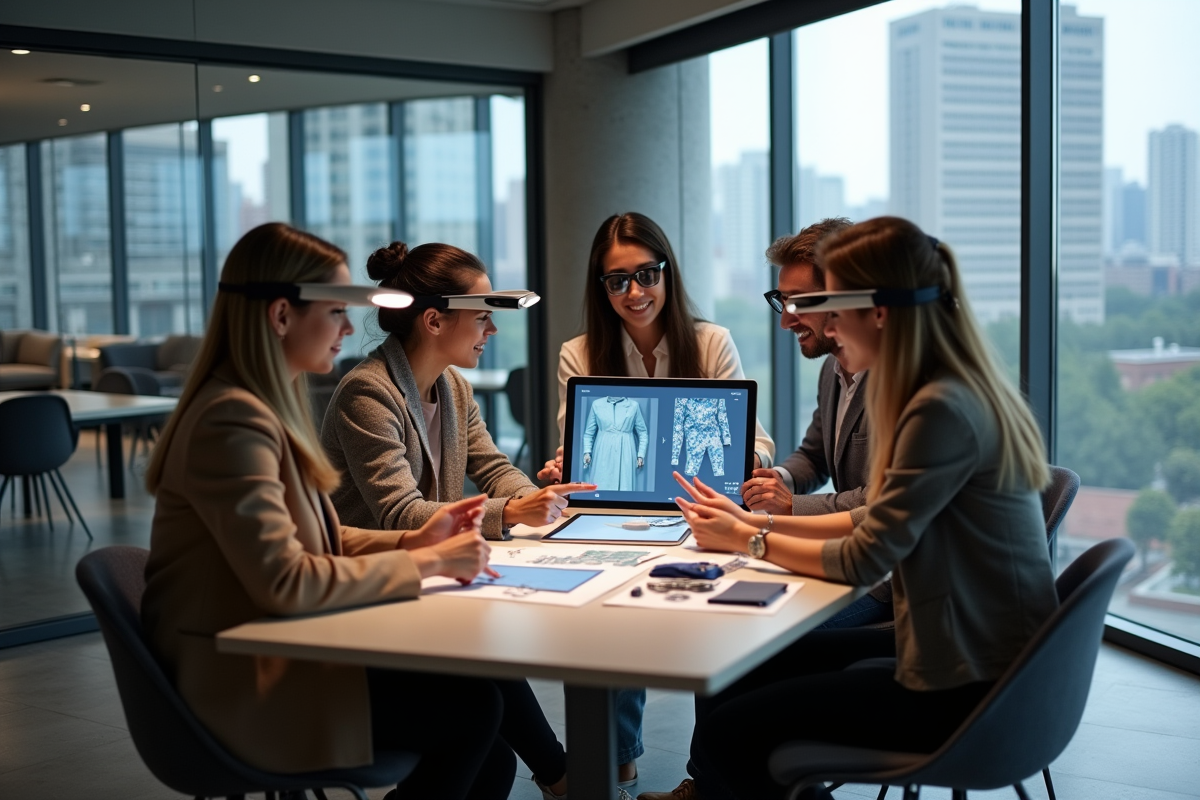 Professionnels de la mode discutant avec AR en réunion