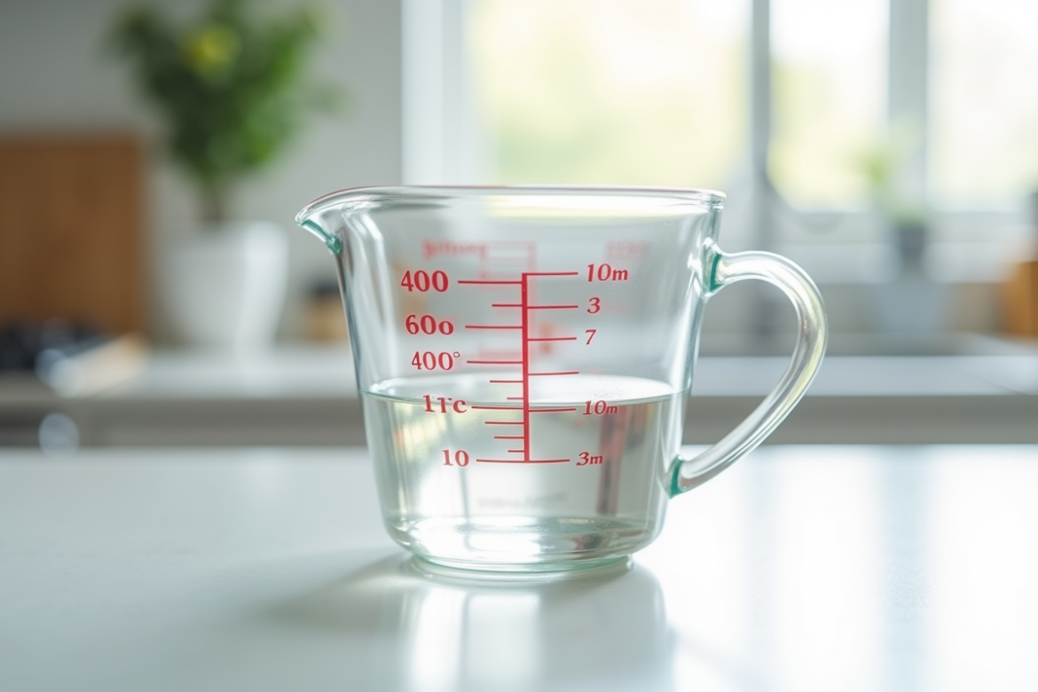 Verre mesureur de cuisine rempli à 400 ml en daylight naturel